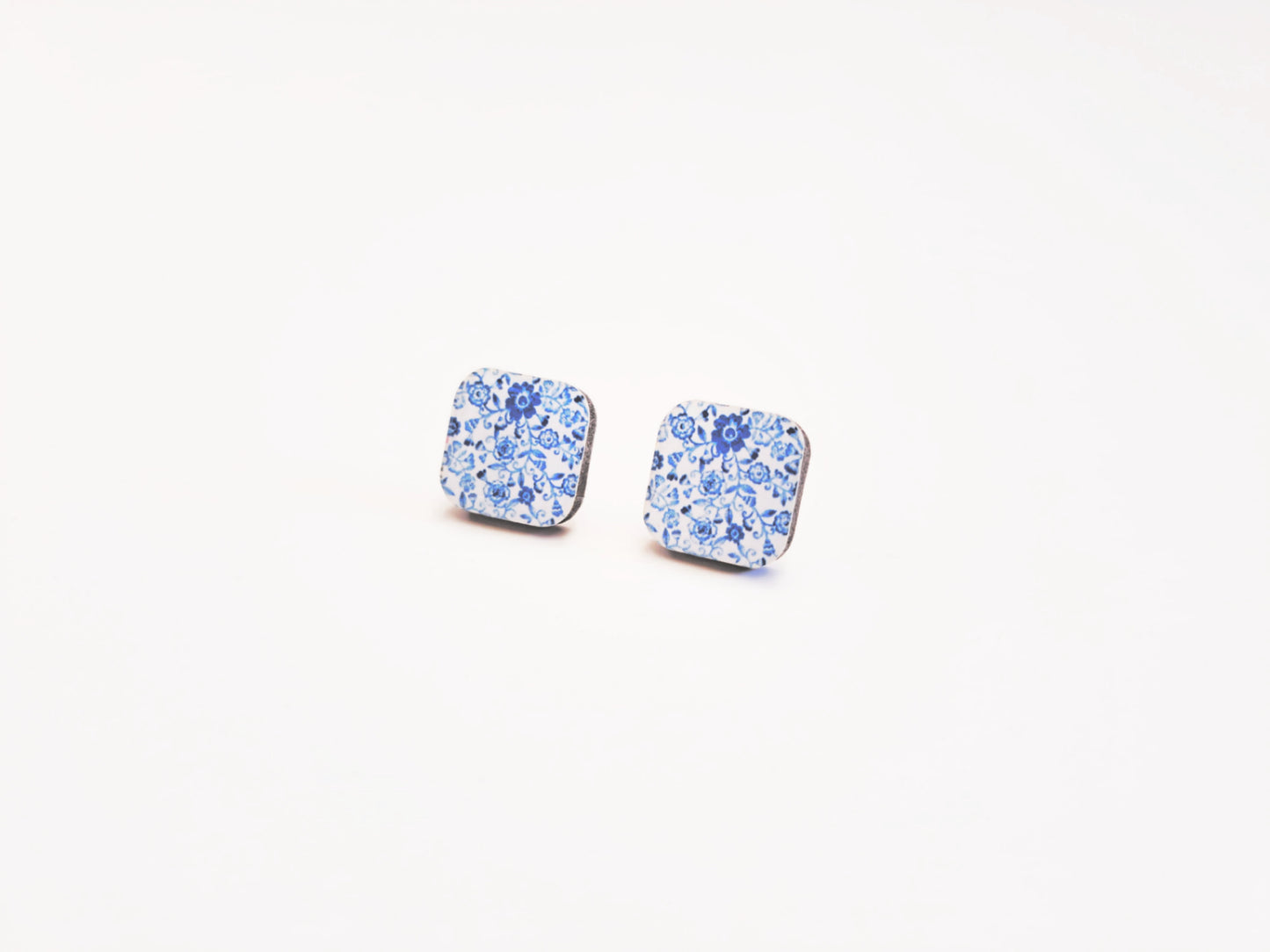 Blue & White Floral Studs