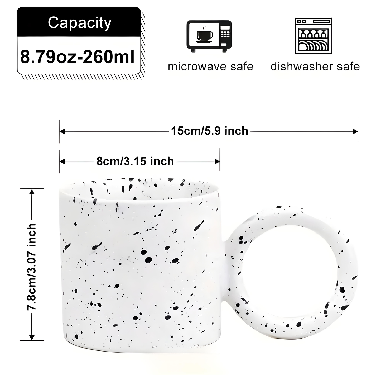 Large Handle Black Splatter Mug