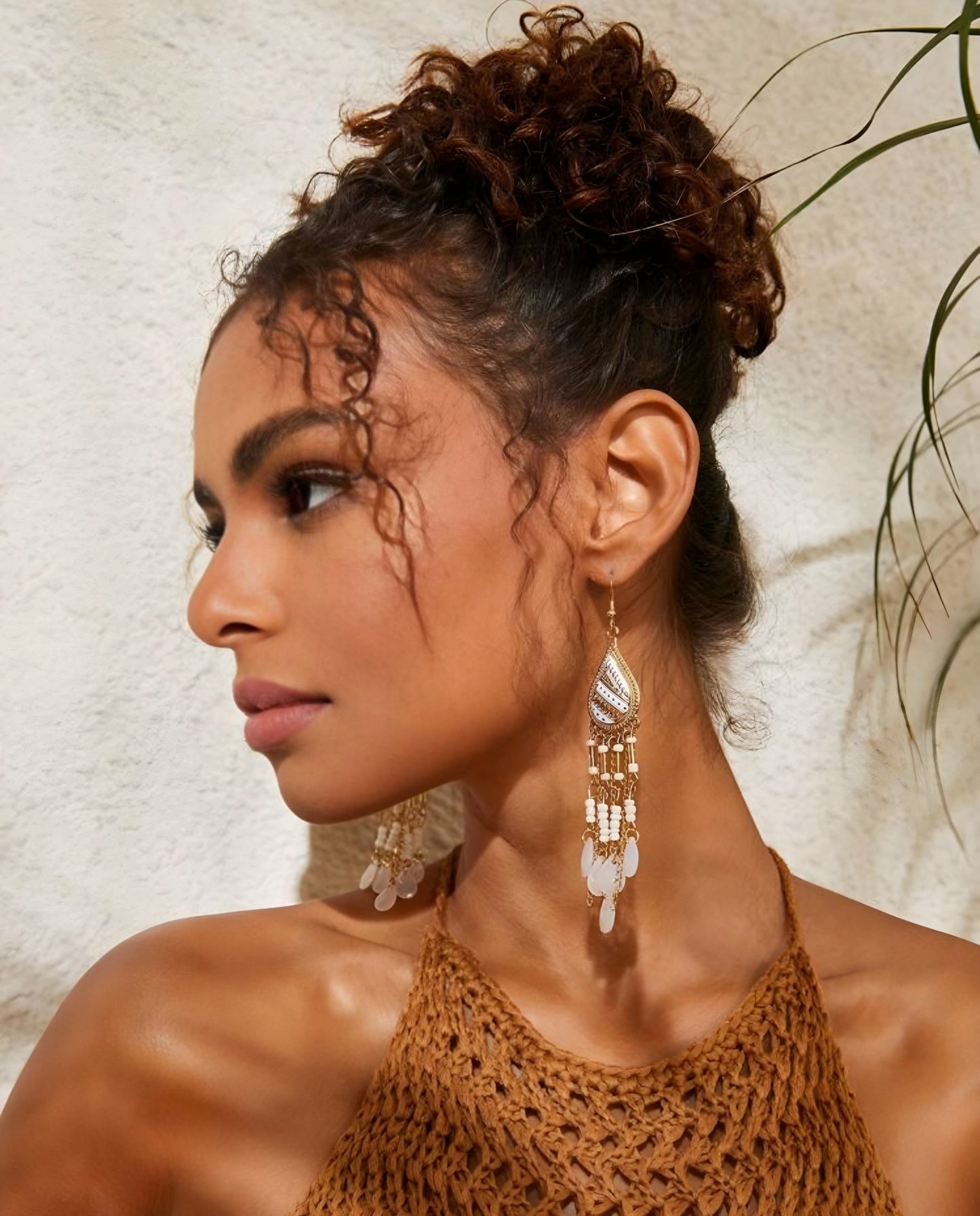 White & Gold Tassle Earrings