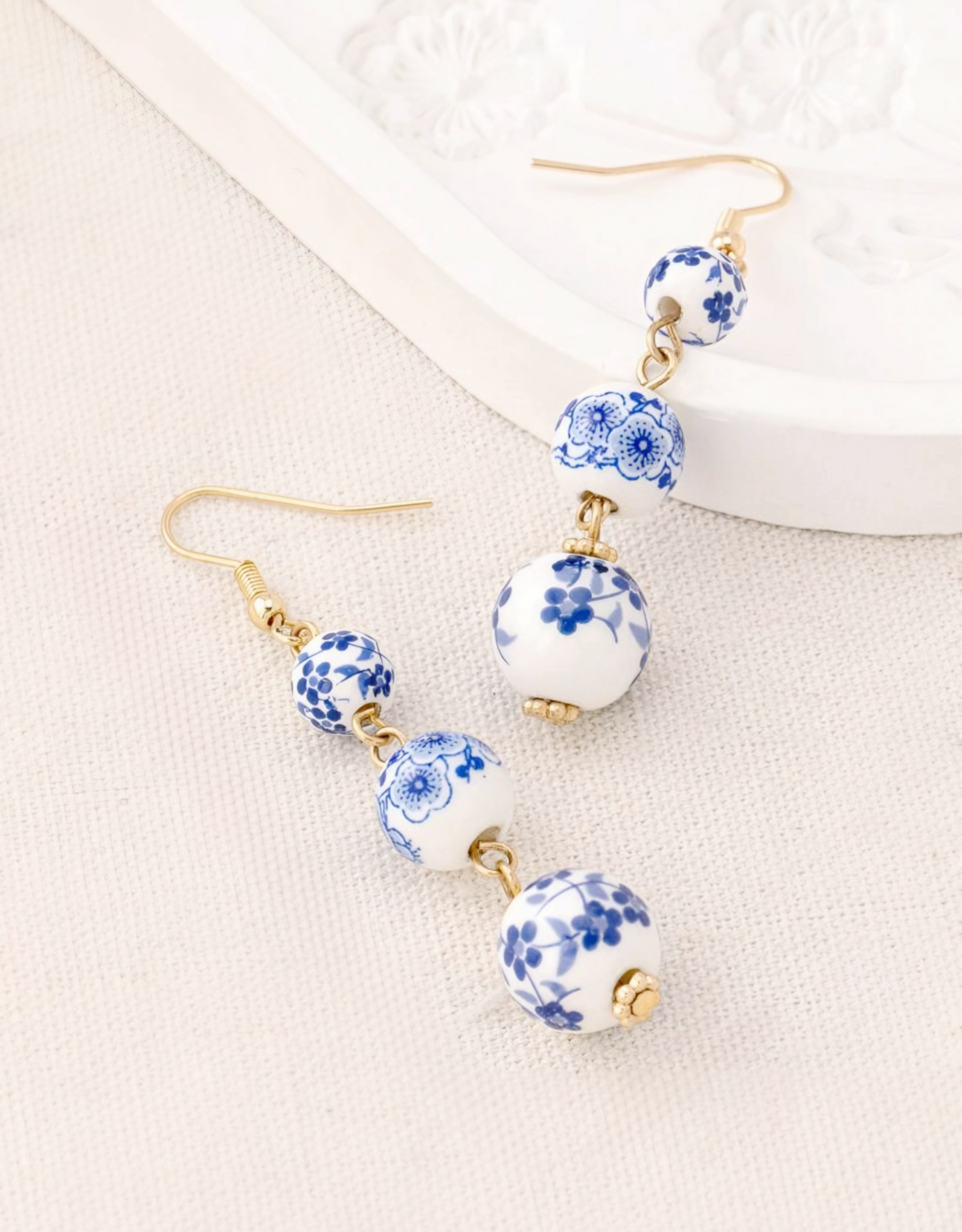 White Porcelain Beaded Earrings (long)