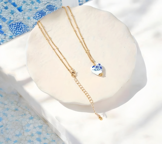 Blue & White Heart Pendant Necklace