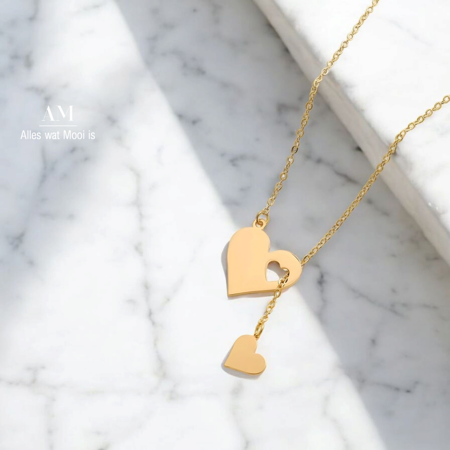 Gold Stainless Steel Double Heart Necklace