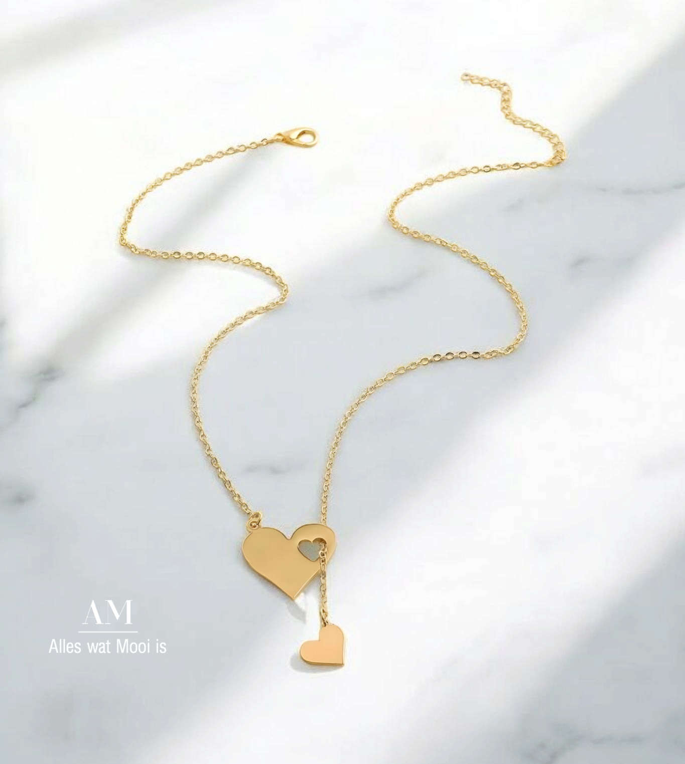 Gold Stainless Steel Double Heart Necklace