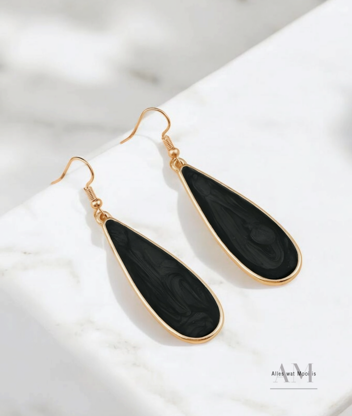 Black & Gold Water Drop Earrings