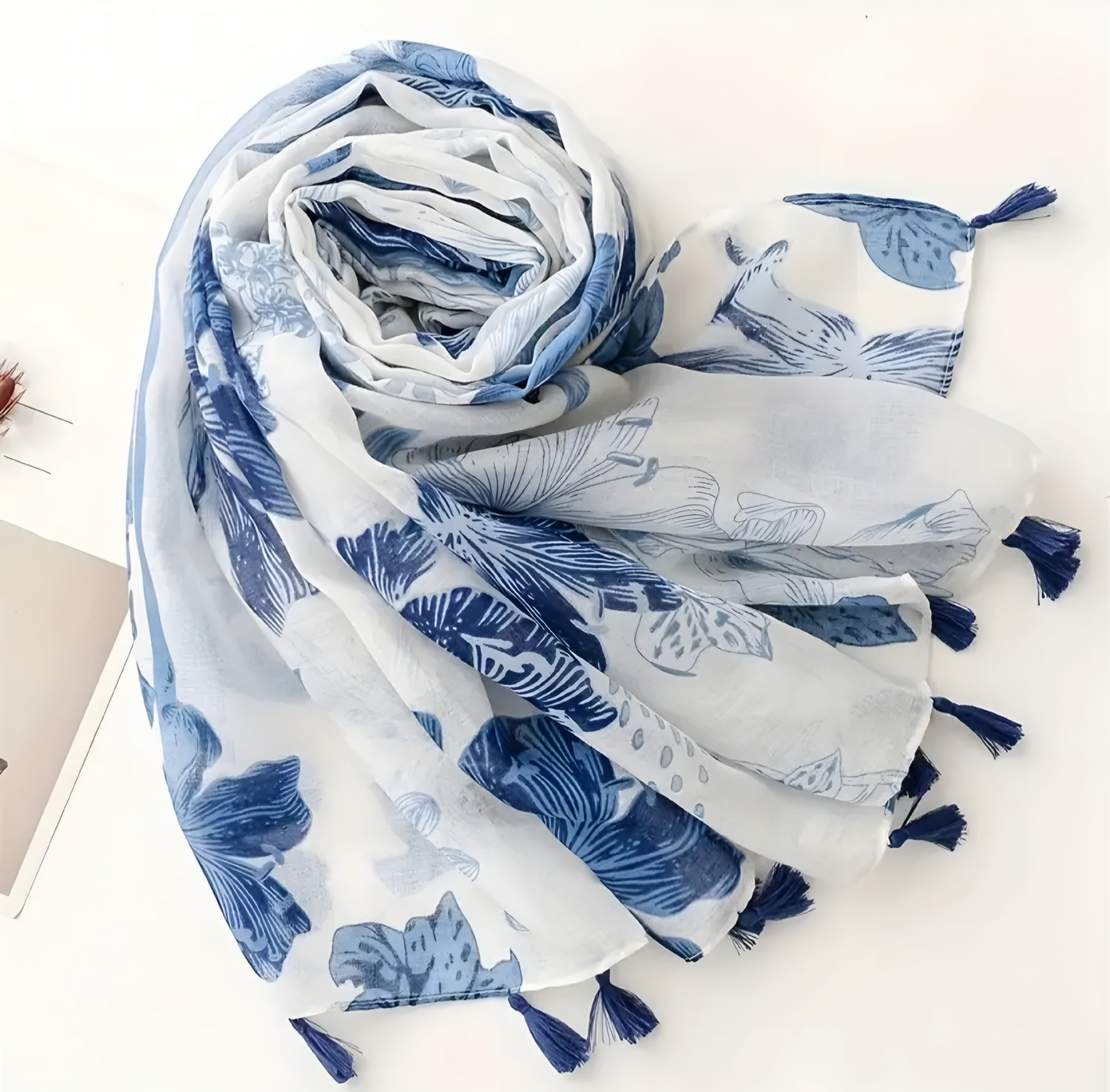 Blue & White Floral Scarf