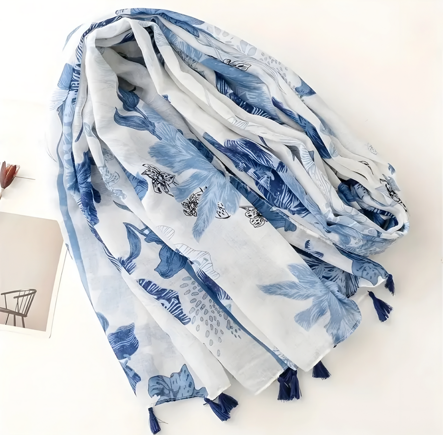 Blue & White Floral Scarf