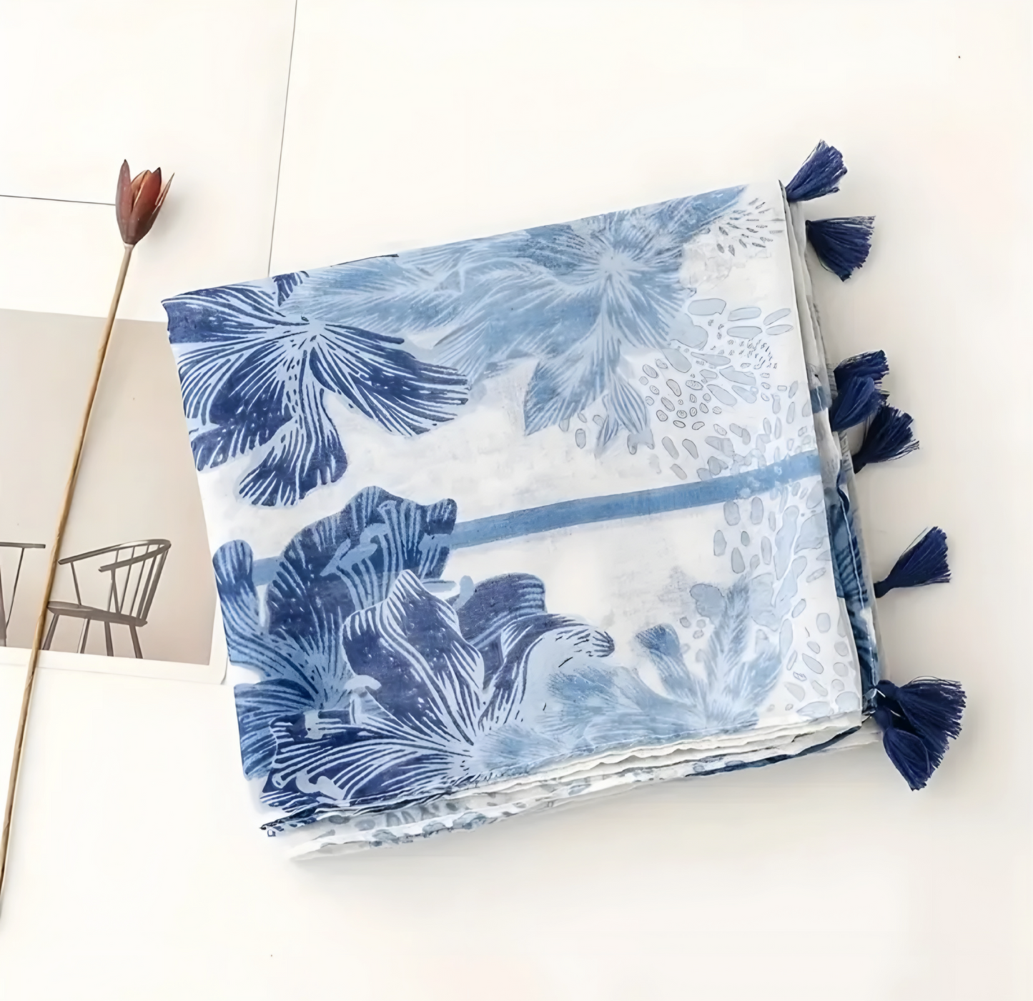 Blue & White Floral Scarf