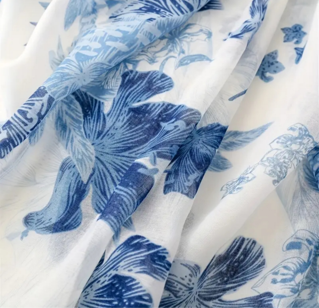 Blue & White Floral Scarf