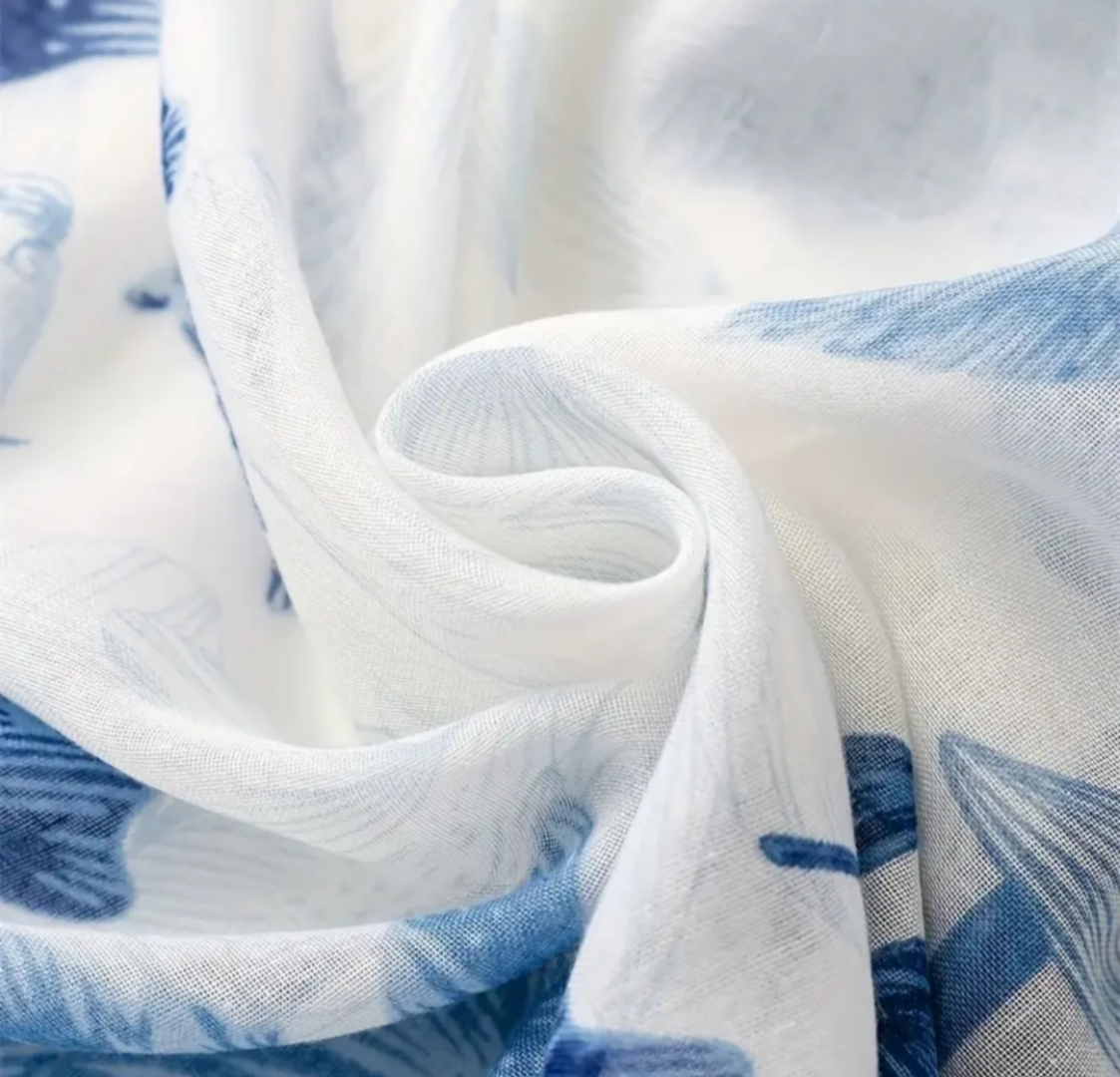 Blue & White Floral Scarf