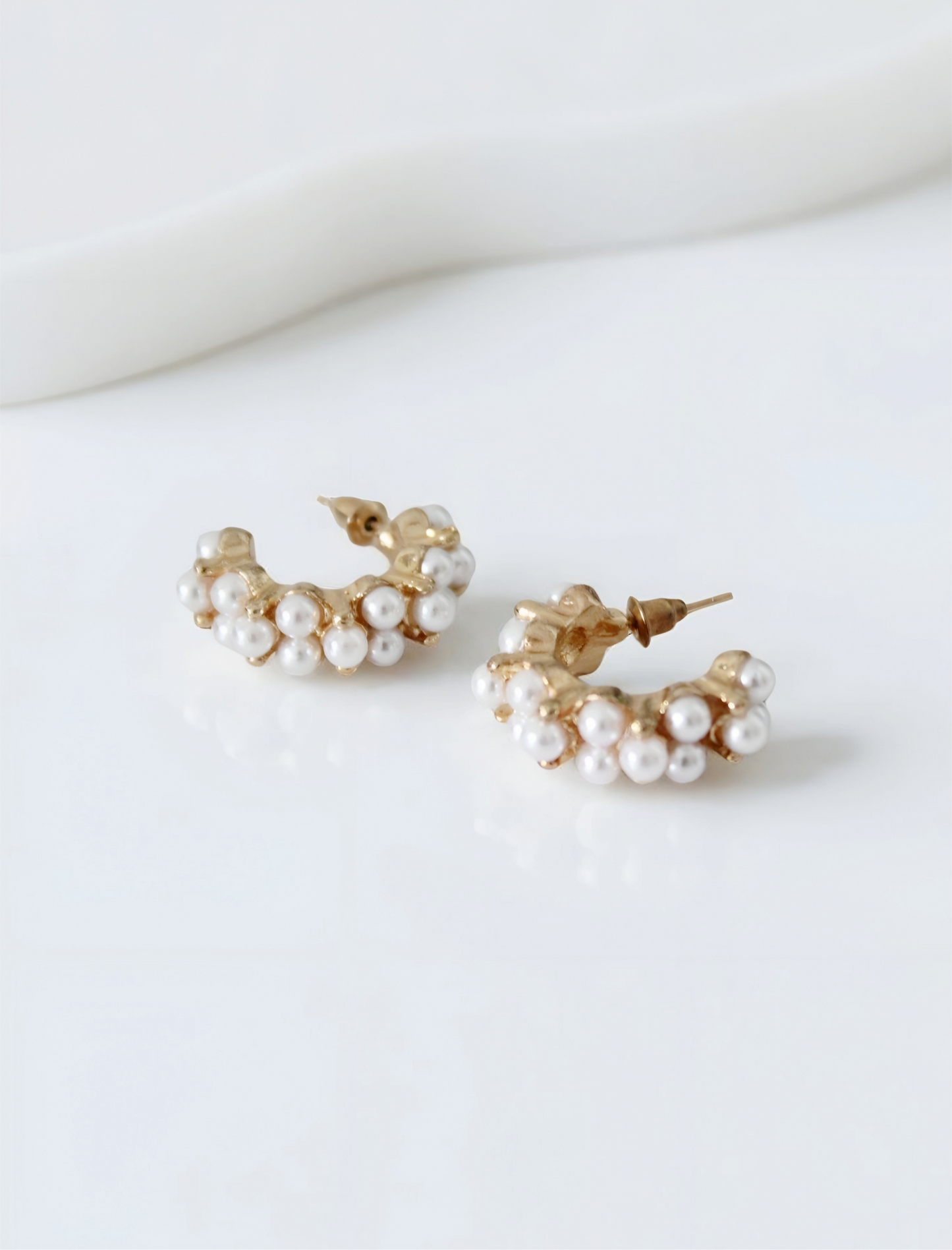 Golden Pearl Huggie Earrings