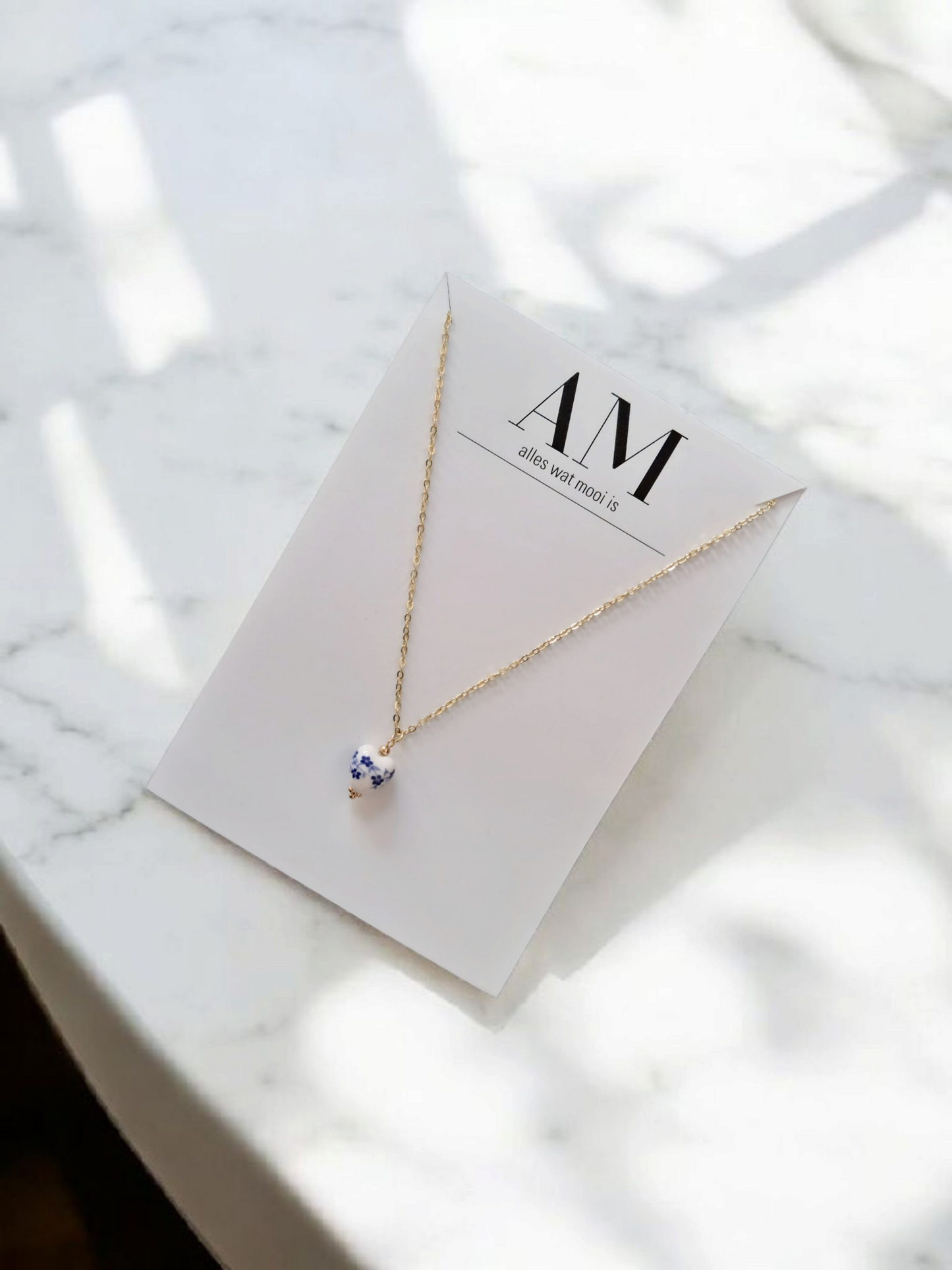 Blue & White Heart Pendant Necklace