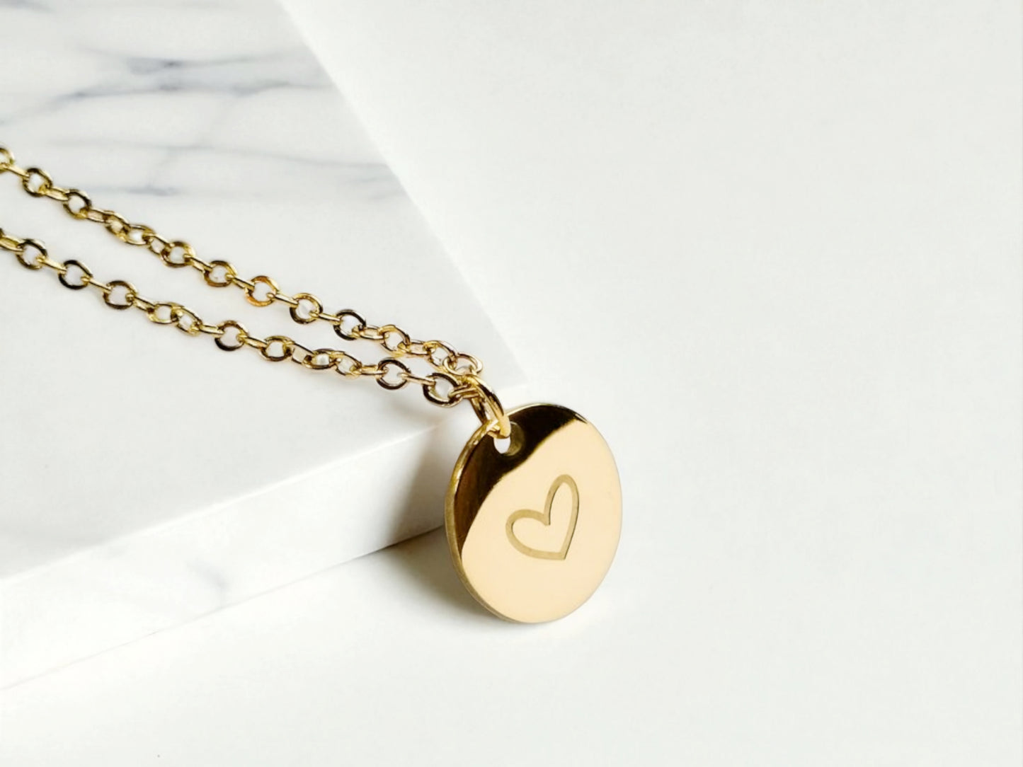 Stainless Steel 18k Gold Plated Heart Engraved Necklace