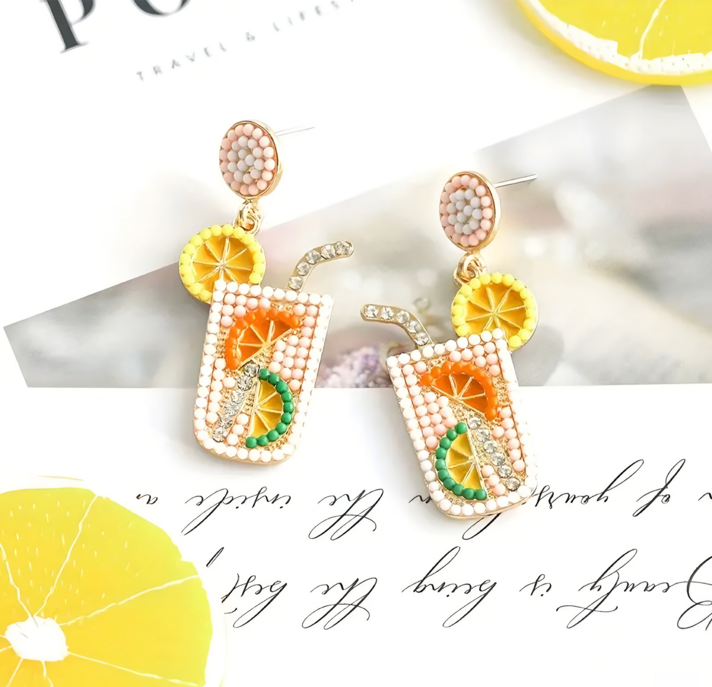 Beaded Cocktail Earrings - Yellow