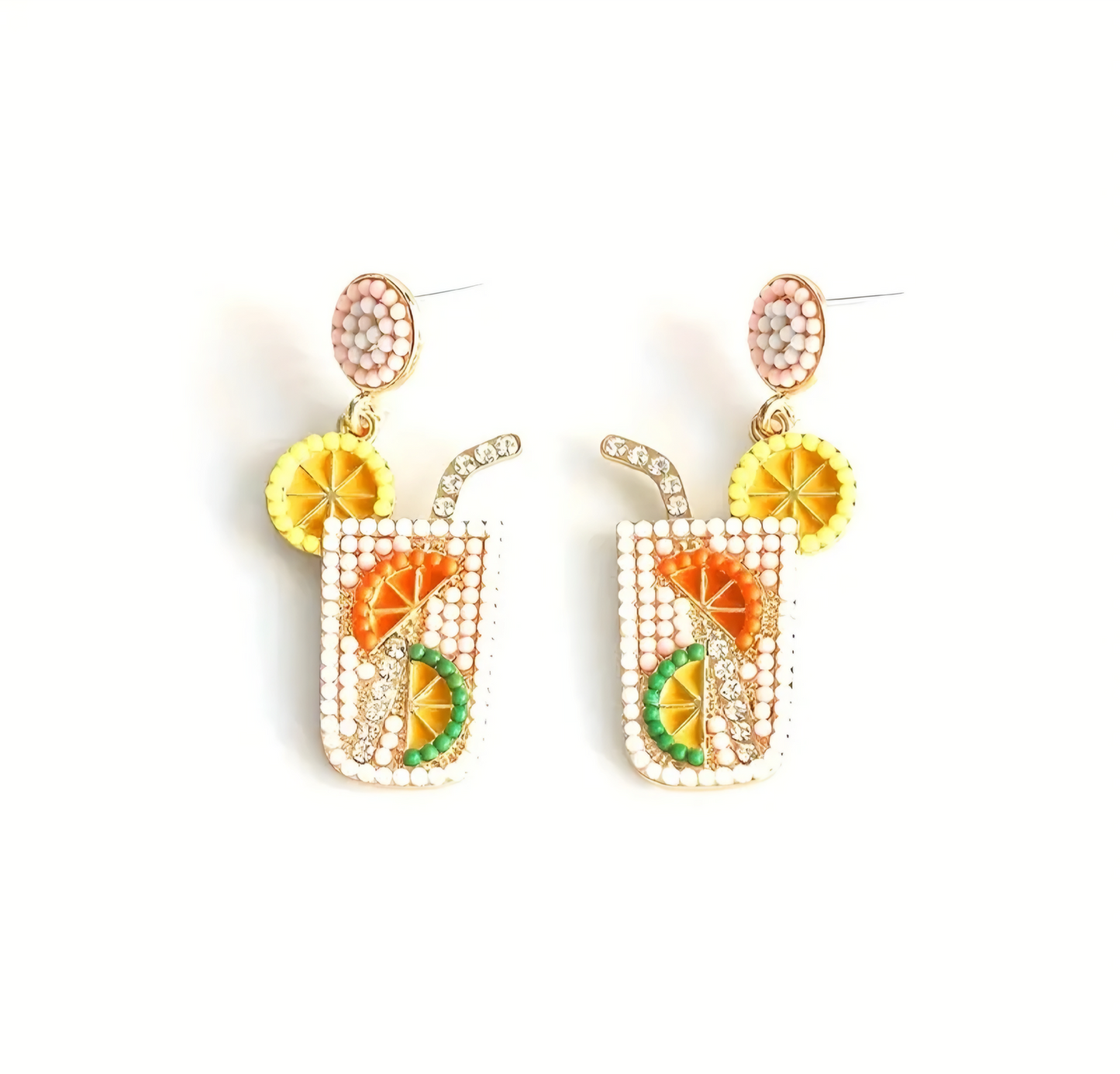 Beaded Cocktail Earrings - Yellow