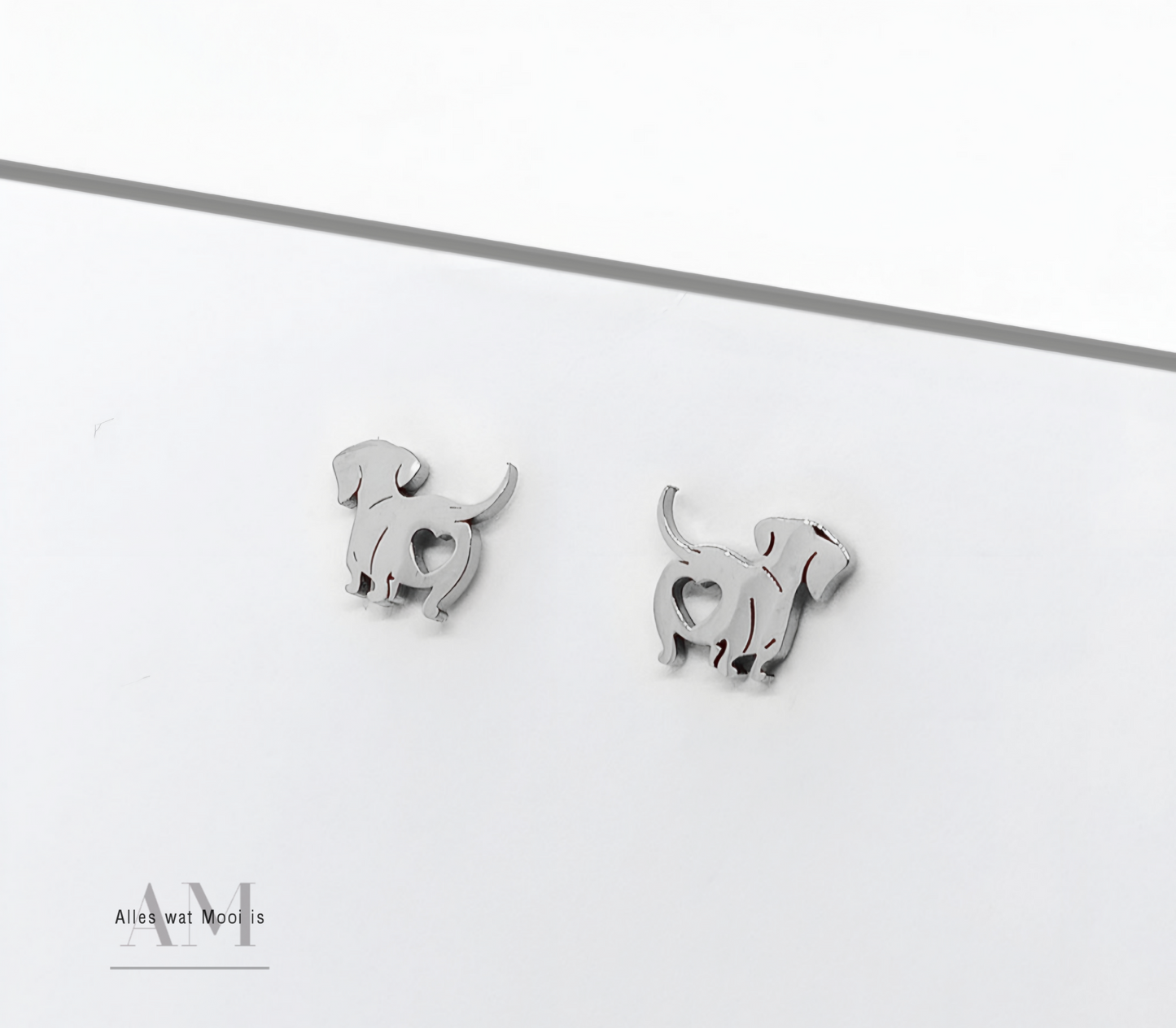 Silver Stainless Steel Dog Heart Earrings