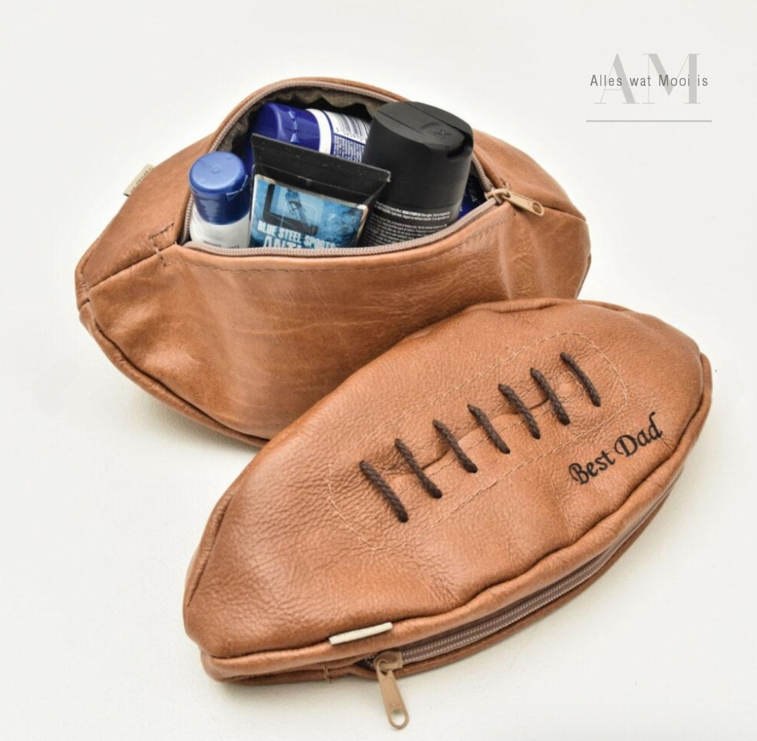 Leather Rugby Ball Toiletry Bag