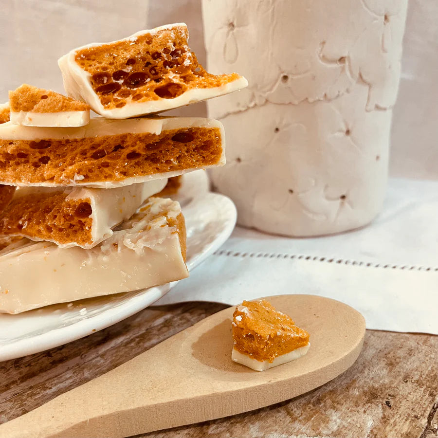 Honeycomb dipped in white chocolate