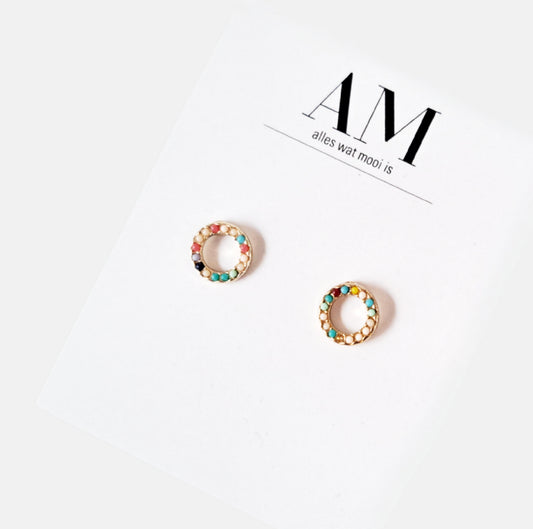 Mixed Colour Round Beaded Stud Earrings