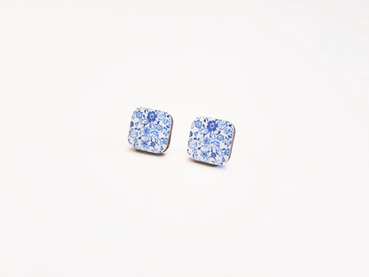 Blue & White Floral Studs