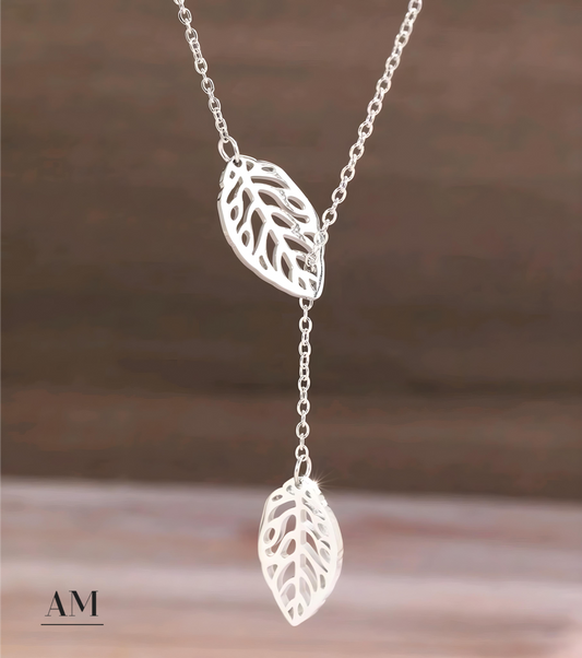 Stainless Steel Double Leaf Necklace