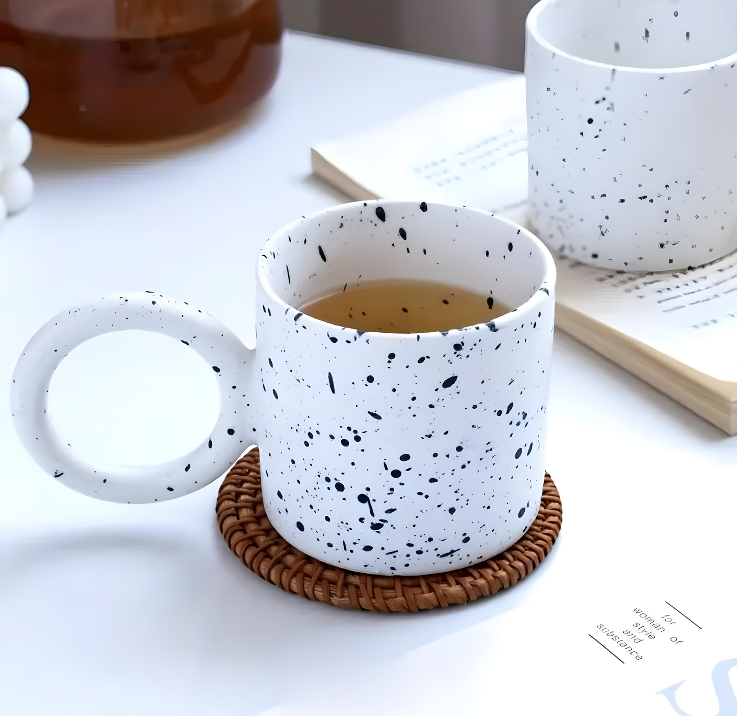 Large Handle Black Splatter Mug