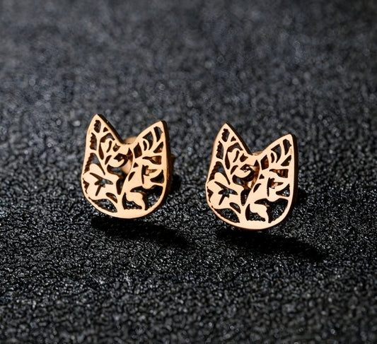 Rose Gold Plated Kitty Earrings