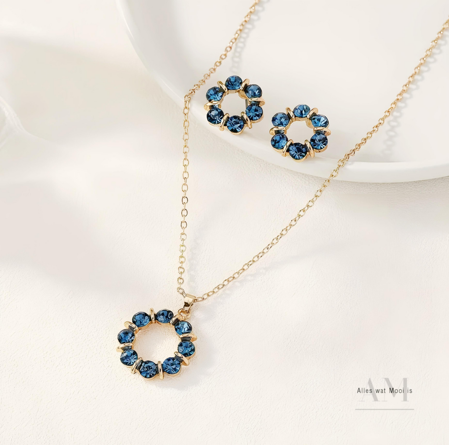 Blue Rhinestone Earring & Necklace Set