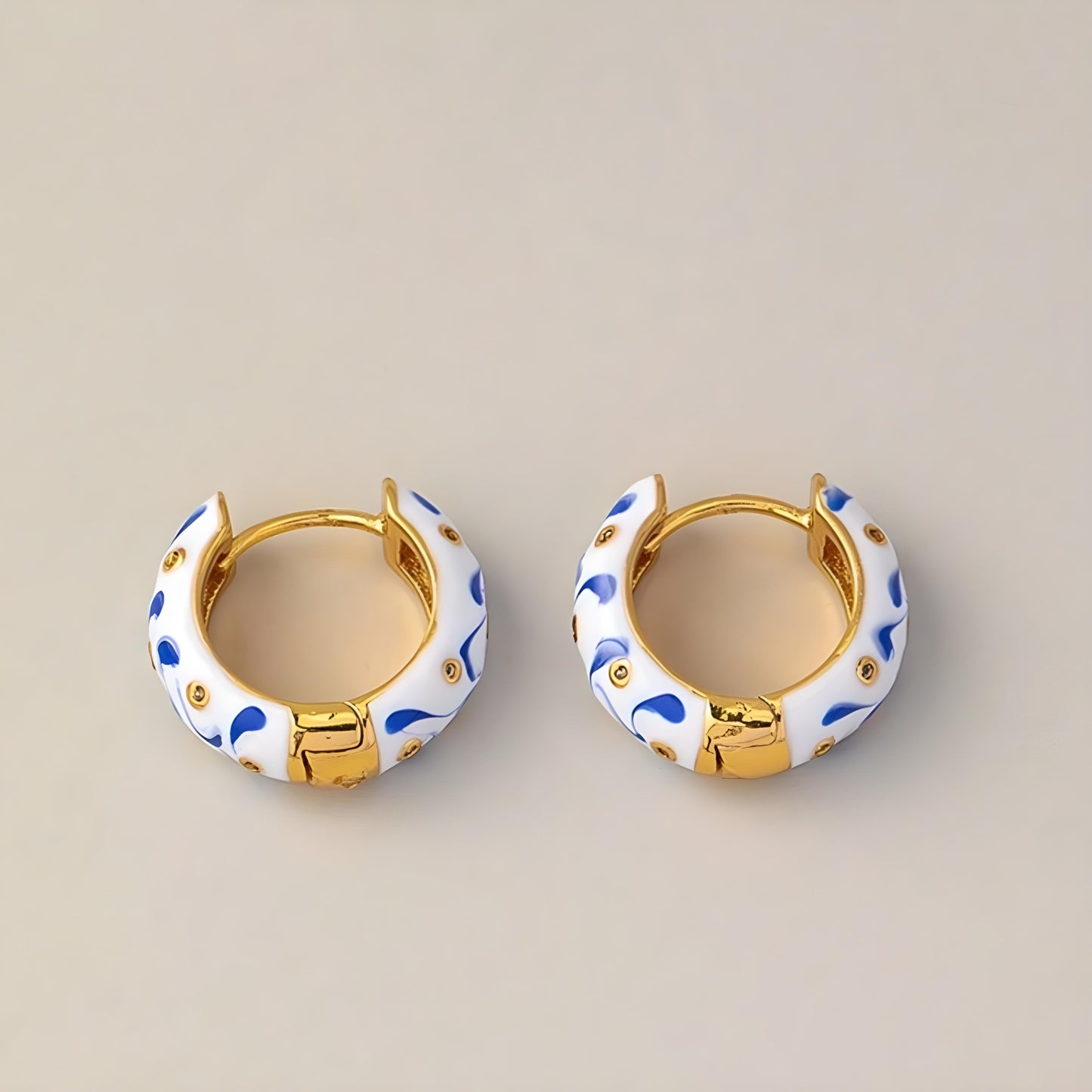Gold Plated Blue & White Huggie Earrings