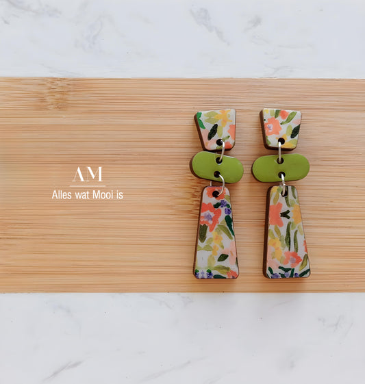 Floral Art Earrings - Green