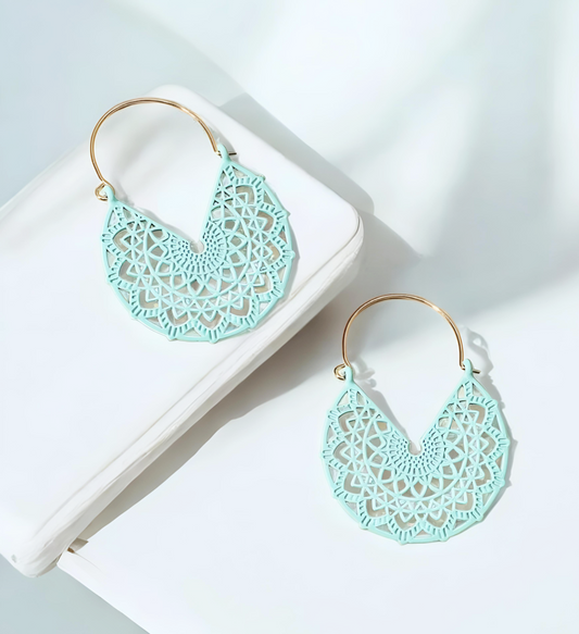 Filigree Hoop Earrings (Blue)