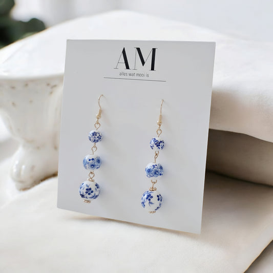White Porcelain Beaded Earrings (long)