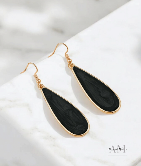 Black & Gold Water Drop Earrings