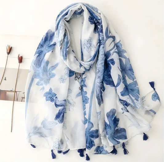 Blue & White Floral Scarf