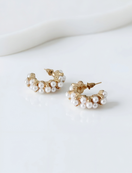 Golden Pearl Huggie Earrings