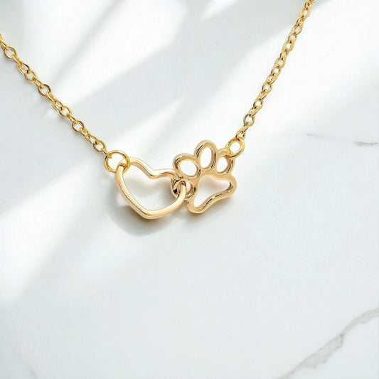 Gold Plated Heart Paw Necklace
