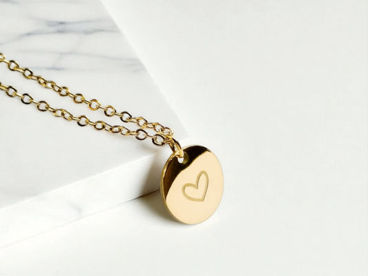 Stainless Steel 18k Gold Plated Heart Engraved Necklace