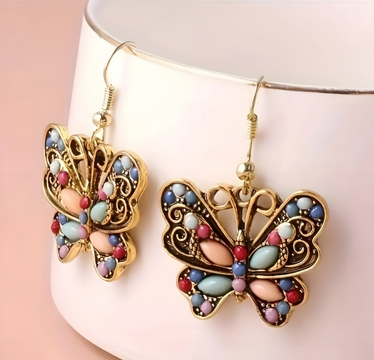 Vintage Beaded Butterfly Earrings