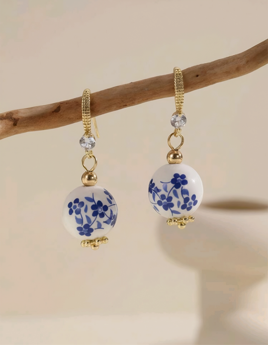 Blue & White Porcelain Beaded Earrings