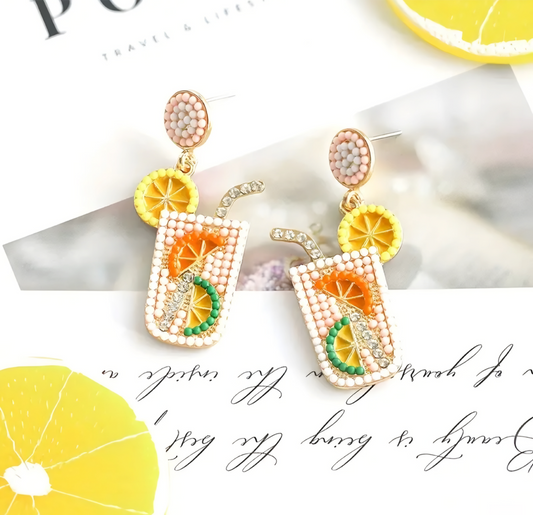 Beaded Cocktail Earrings - Yellow