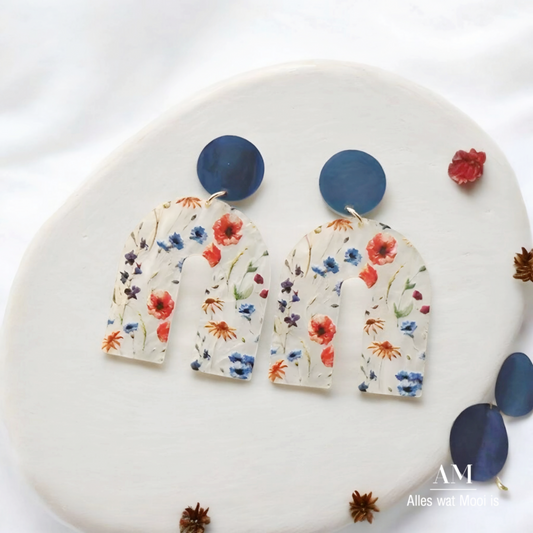 Acrylic Floral Earrings (Navy)