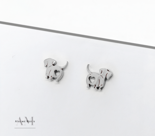 Silver Stainless Steel Dog Heart Earrings