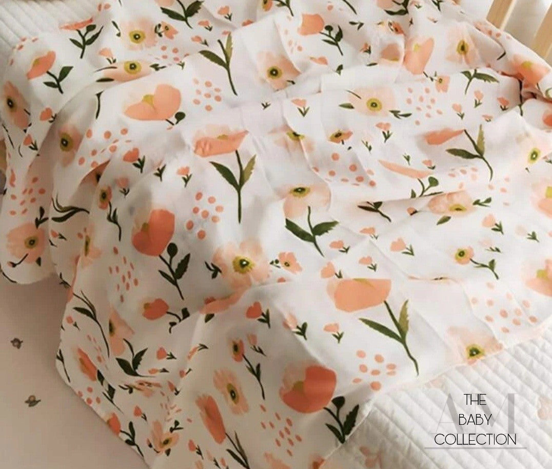 Peach Floral Muslin Swaddle Blanket ALLES wat MOOI is